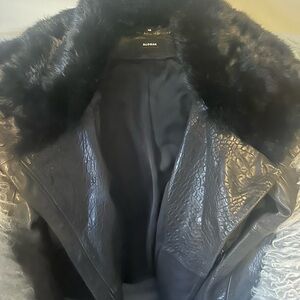 RUDSAK Black Leather Jacket with Real Fur Collar